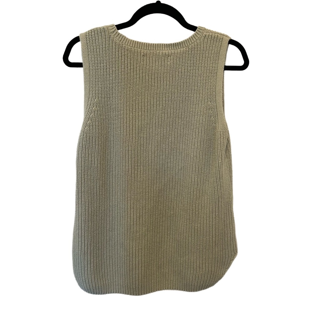 LOFT Cable Knit Knit Sweater Vest L 100% Cotton Sage Light Academia Minimalist - Picture 3 of 8